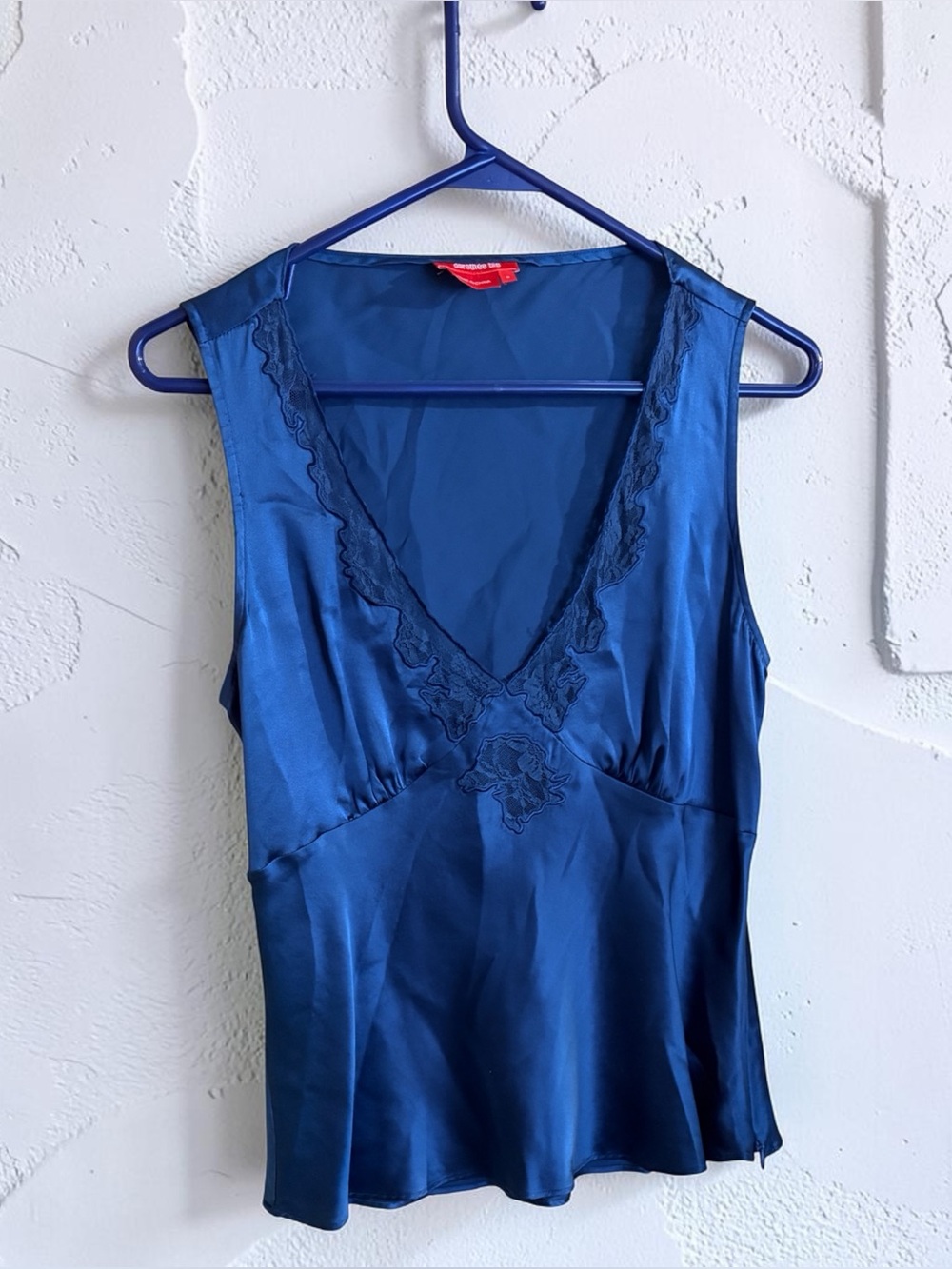 Dorothee bis Vintage Silk Lace Teal Blue Babydoll V Neck Tank Top Size Small